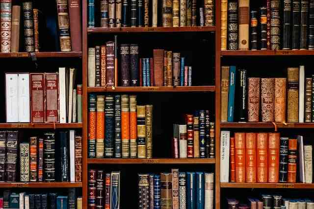 books in a bookcase in a library